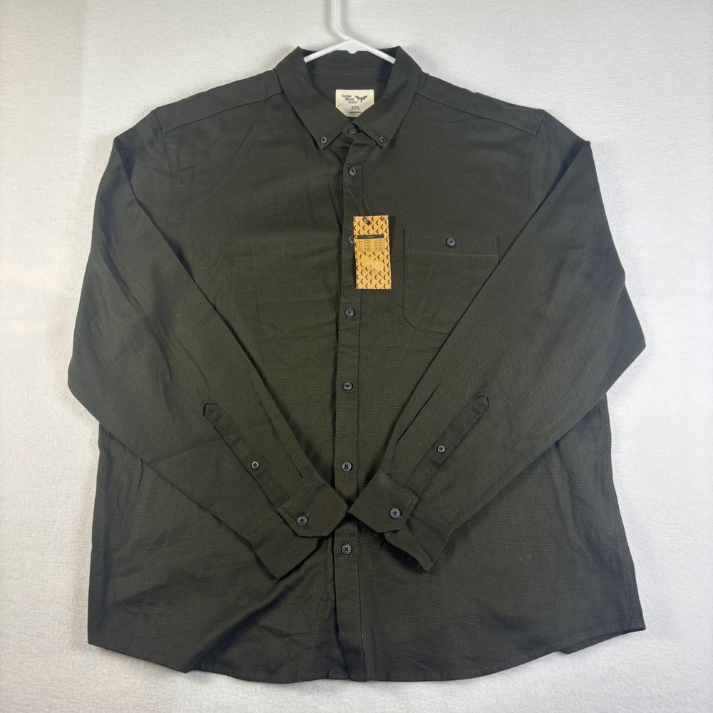 Cedar‎ Wood State Mens XXL Long Sleeve Button Down Shirt Olive Green Textured